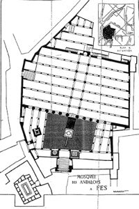    شكل(4): جامع الأندلس مسقط أفقي، عهد الناصر الموحدي، عن:  Terrasse: La Mosquée des Andalous à Fès. Fig 1